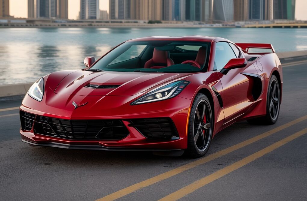 Rent a Red Chevrolet Corvette in Dubai with an Automatic Retractable Roof